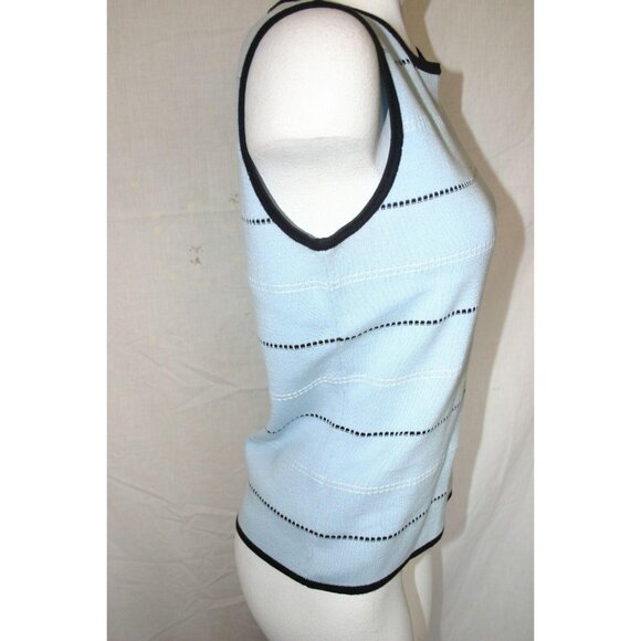 Carole Little Womens Sleeveless Light Blue Striped Knit Sweater Top Size Medium - Picture 3 of 5